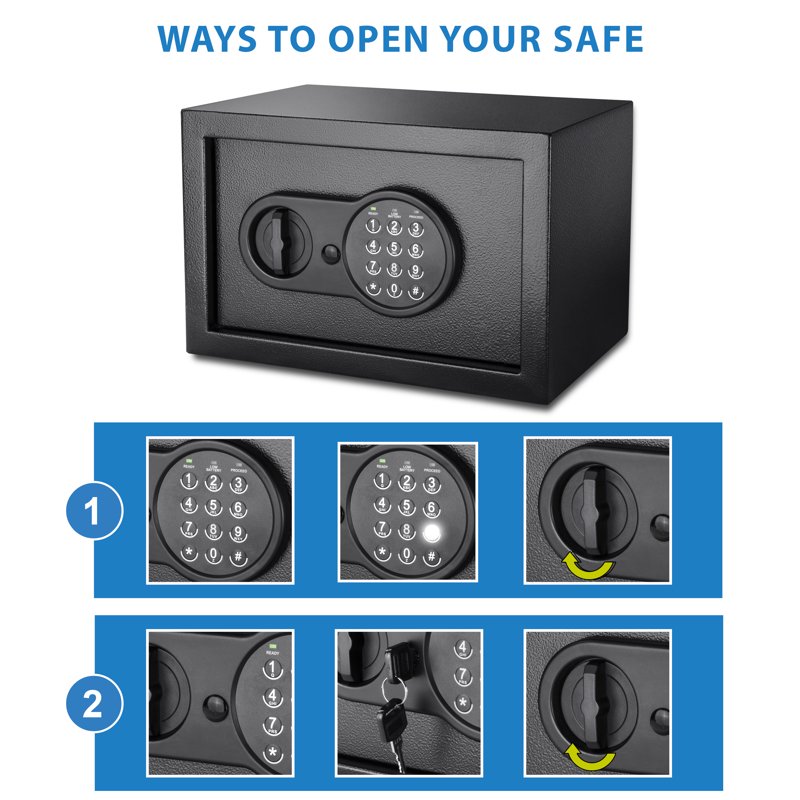 Compact Digital Keypad Safe 0.36 Cu Ft Security Lockbox for Home & Office