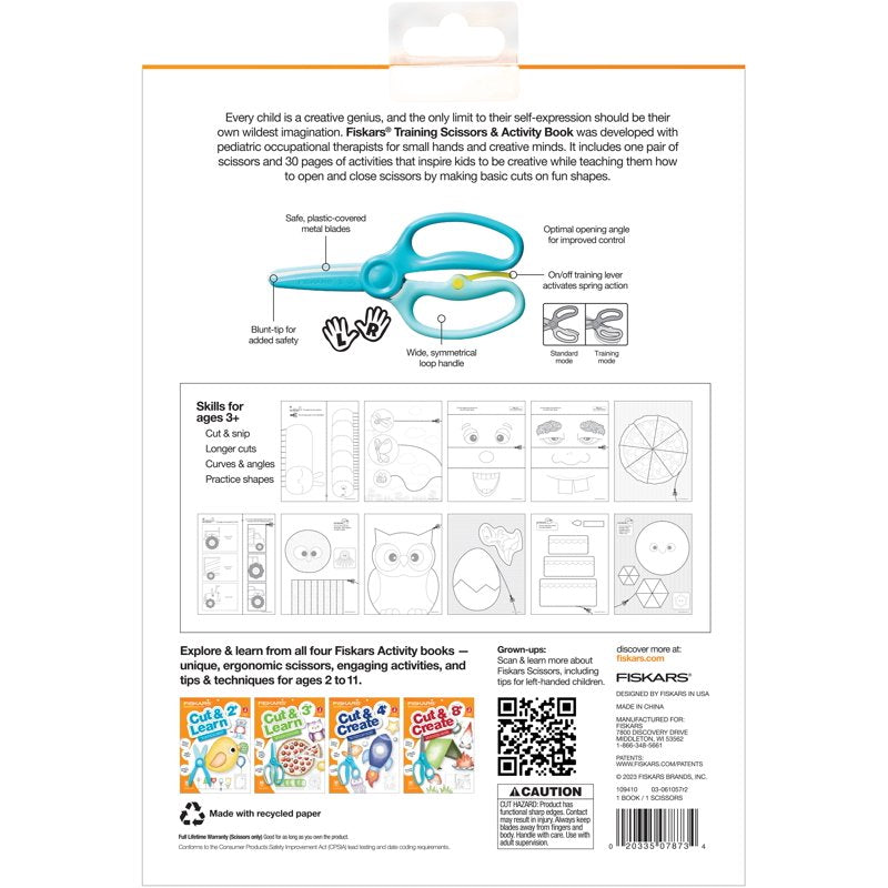 Kids Arts and Crafts Training Scissors & Activity Book Set - Safe Cutting Skills for Ages 3+