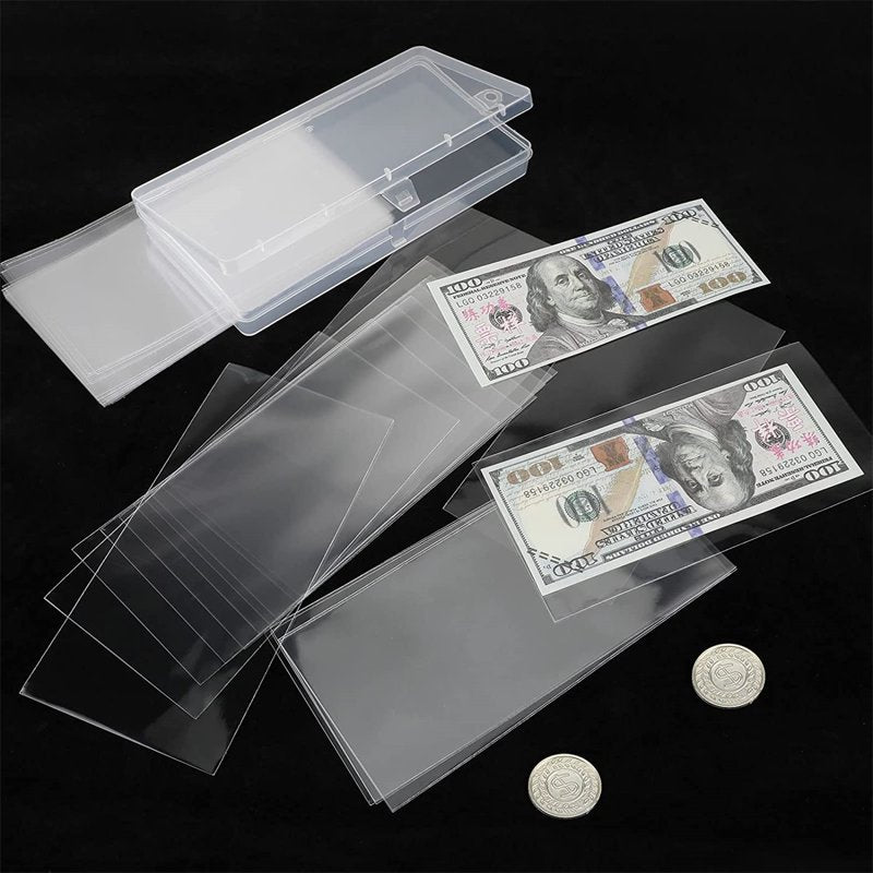 100 Pcs Clear Currency Sleeves for Banknotes and Collectibles