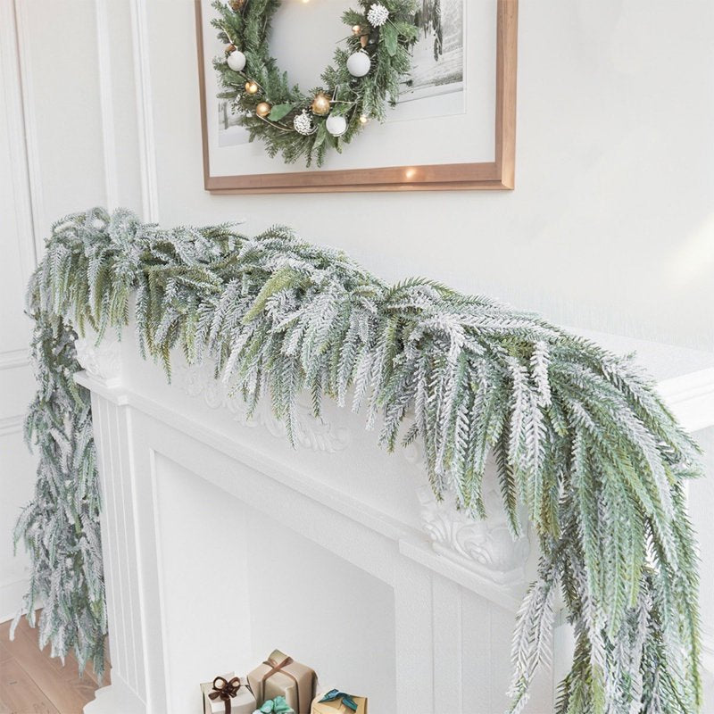 Flocked Snow Pine Needle Garland - 71 Inch Frosted Artificial Xmas Decor