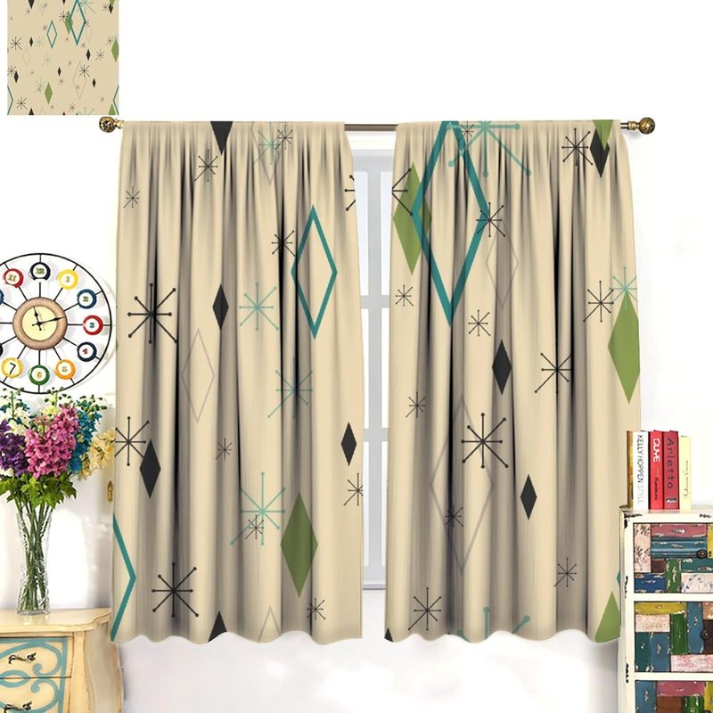 Retro 50s Atomic Mid Century Modern Space Window Curtains - Insulated 2 Panel Sets