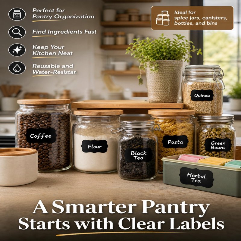 Waterproof Chalkboard Labels 450pcs - Reusable Self-Adhesive Kitchen & Pantry Stickers