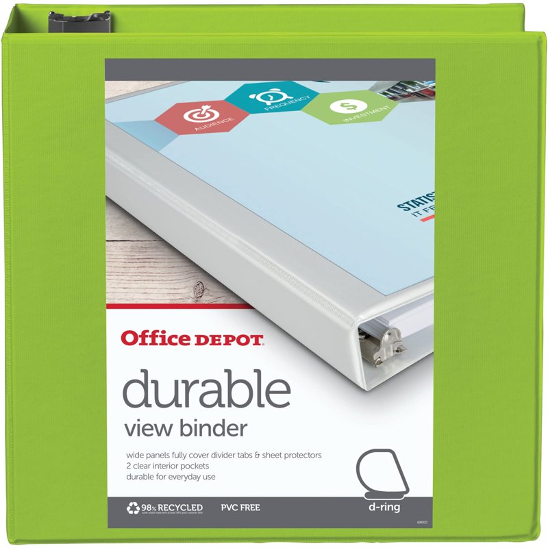 3-Inch Heavy-Duty View Binder with Slanted D-Rings, Recycled Material, Green
