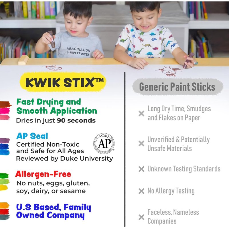 Kids Washable Tempera Paint Sticks Set - 12 Colors, Quick-Dry & Non-Toxic