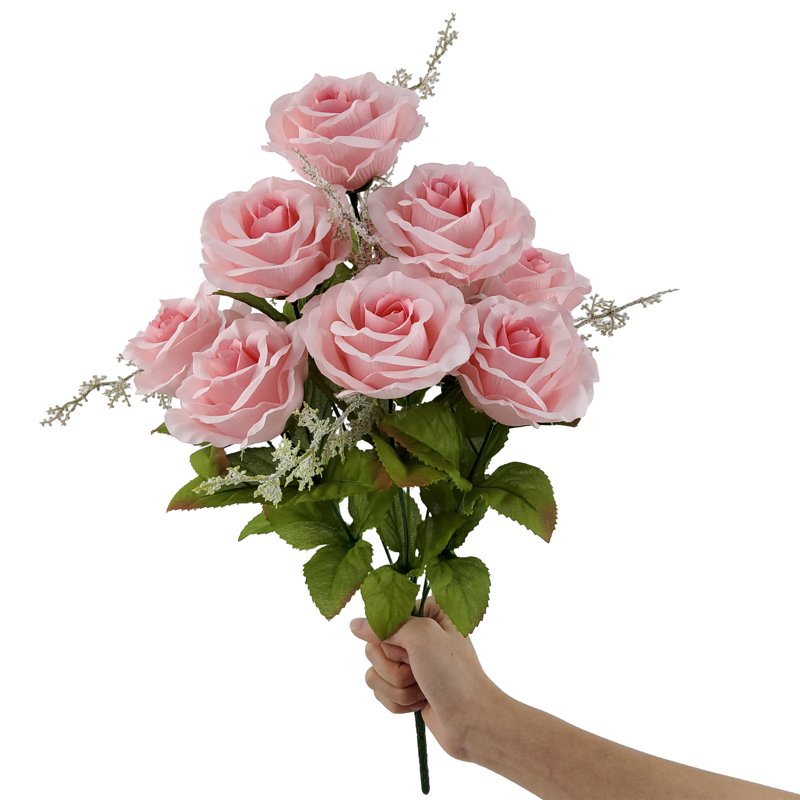 Artificial Pink Rose Bush - Indoor Decor, 17.5 Inch, 2 Pack