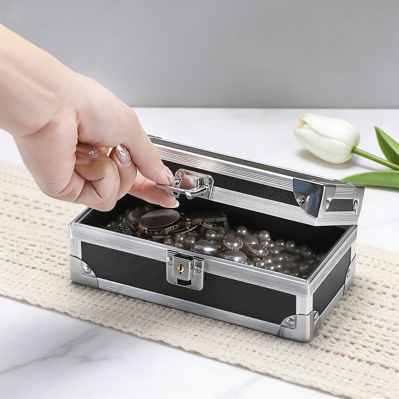 Lockable Aluminum Cash Box with Key - Compact Money Storage Organizer