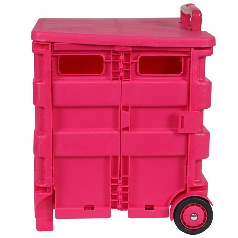 Collapsible Rolling Craft Cart with Lid - Pink, Portable Storage Trolley