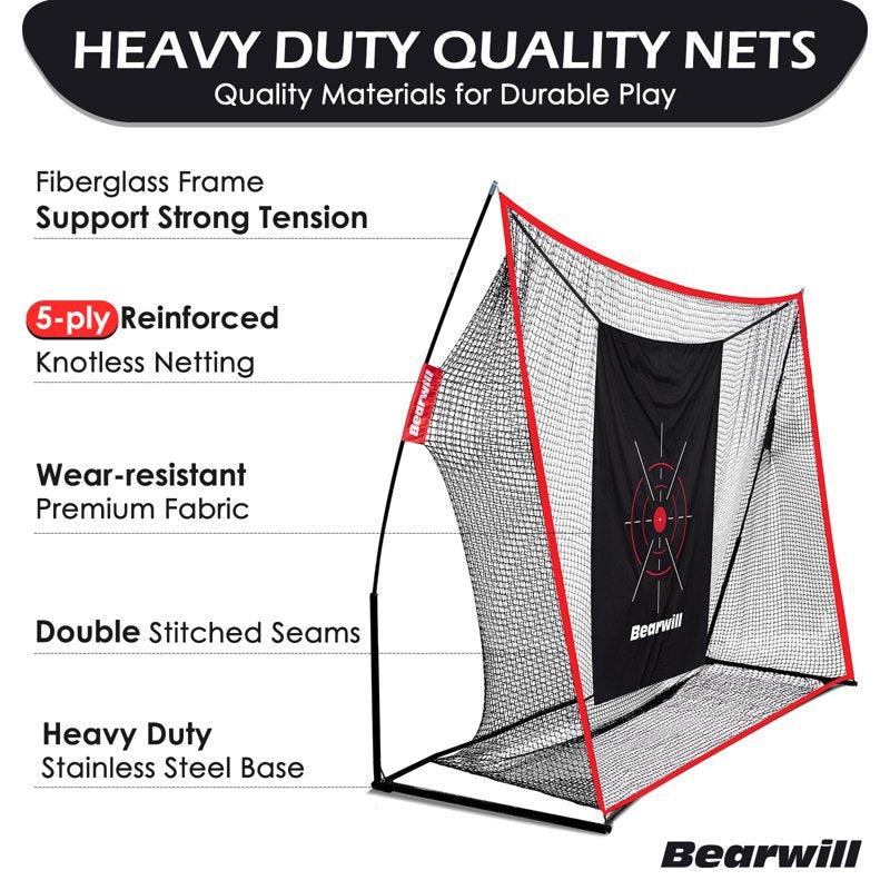 Bearwill 10x7 ft Golf Practice Net with Mat, Target Cloth & Carry Bag