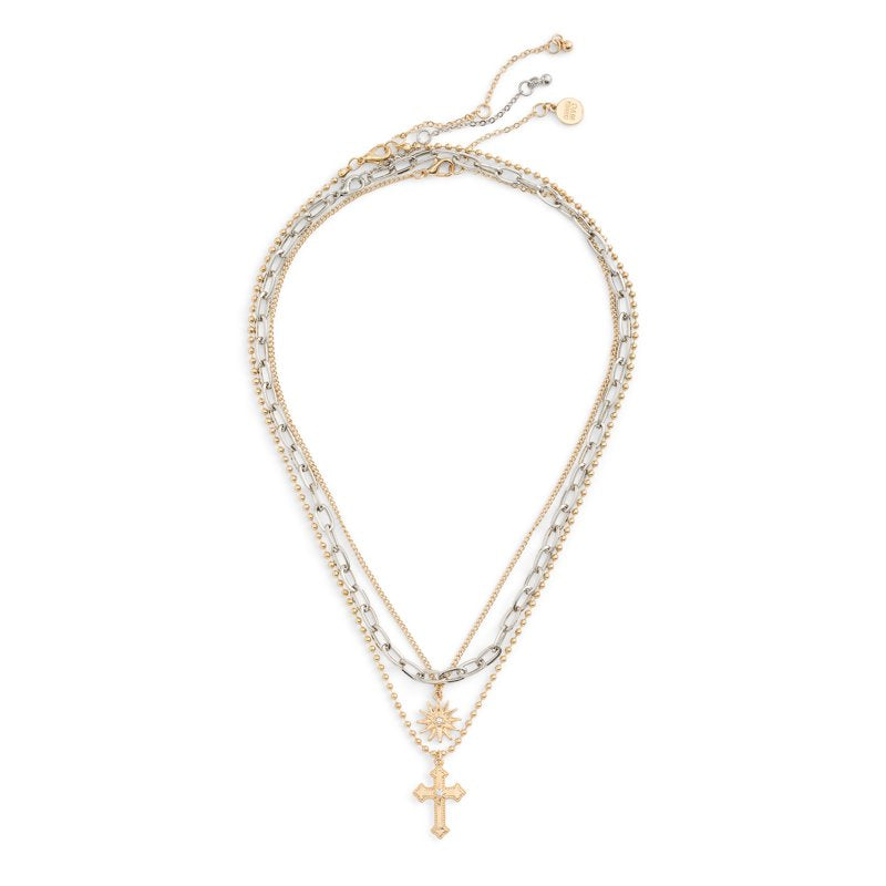 Gold Tone Cross Pendant Necklace Set for Women - 3 Piece