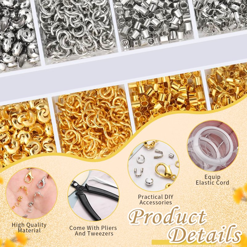 Jewelry Making Crimp Beads Set with Pliers 1200 Pieces for DIY Bracelets & Necklaces