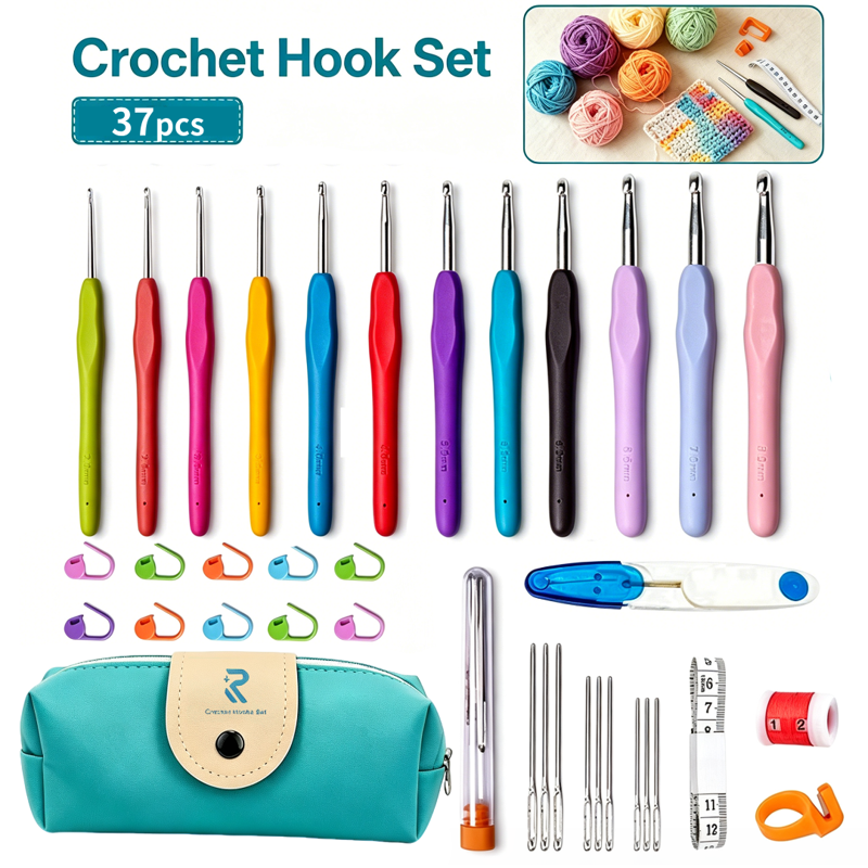 37-Piece Crochet Hook Set with Ergonomic Handles for Beginners and Arthritis Hands