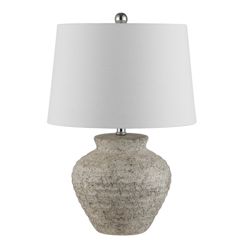 Contemporary Ceramic Table Lamp with Cotton Shade - Light Grey Finish