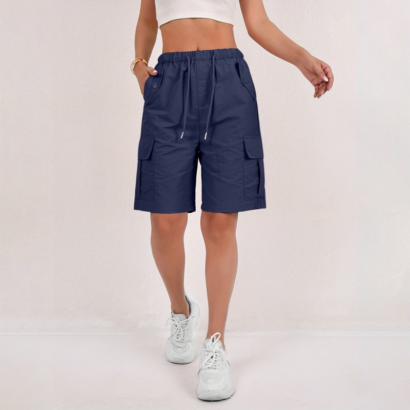 Women's Hiking Cargo Shorts with Drawstring High Rise Knee Length Casual Pants