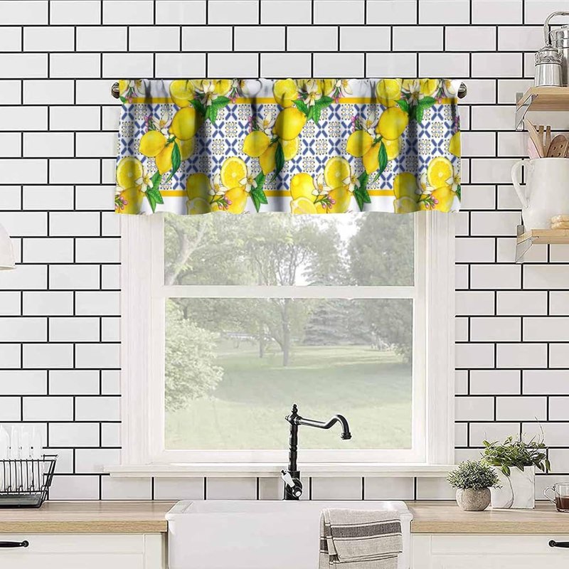 Italy Blue Lemons Window Valance Farmhouse Curtain 54x18 Inch Home Decor