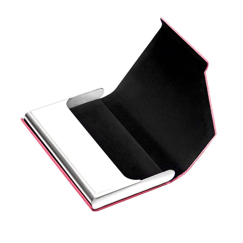 Business Name Card Holder - PU Leather & Stainless Steel Wallet for Men & Women - Pink