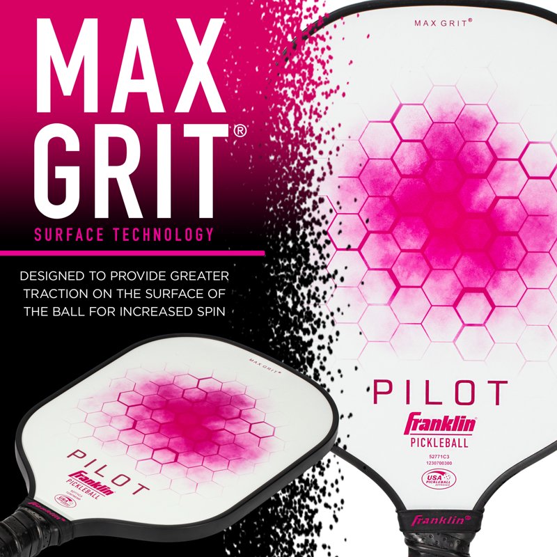 Franklin Pilot Pickleball Paddle - White/Pink, USAPA Approved, 7.7-8.2 oz