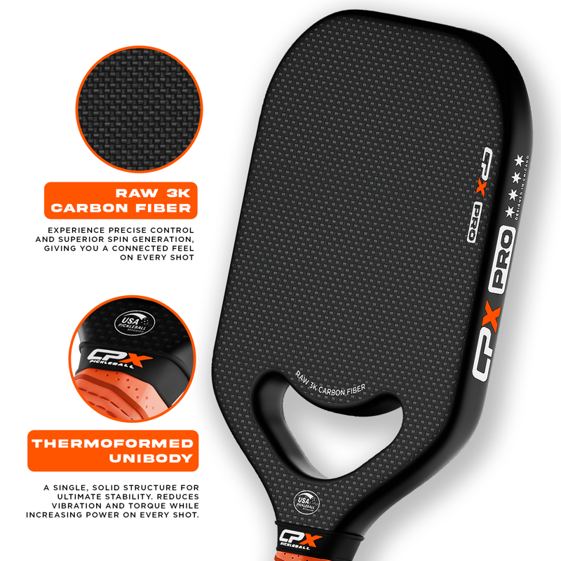 Pro Carbon Fiber Pickleball Paddle - 19mm Honeycomb Core, Edgeless, USA Designed