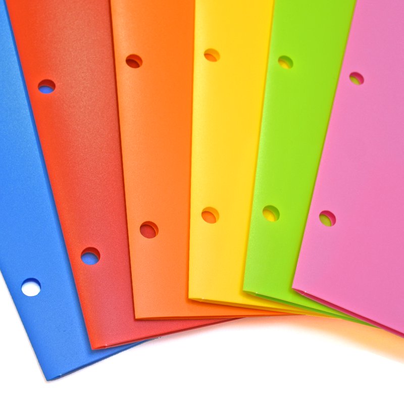 4-Pocket Plastic School Folders with 3-Hole Punch - Assorted Colors, 6 Pack