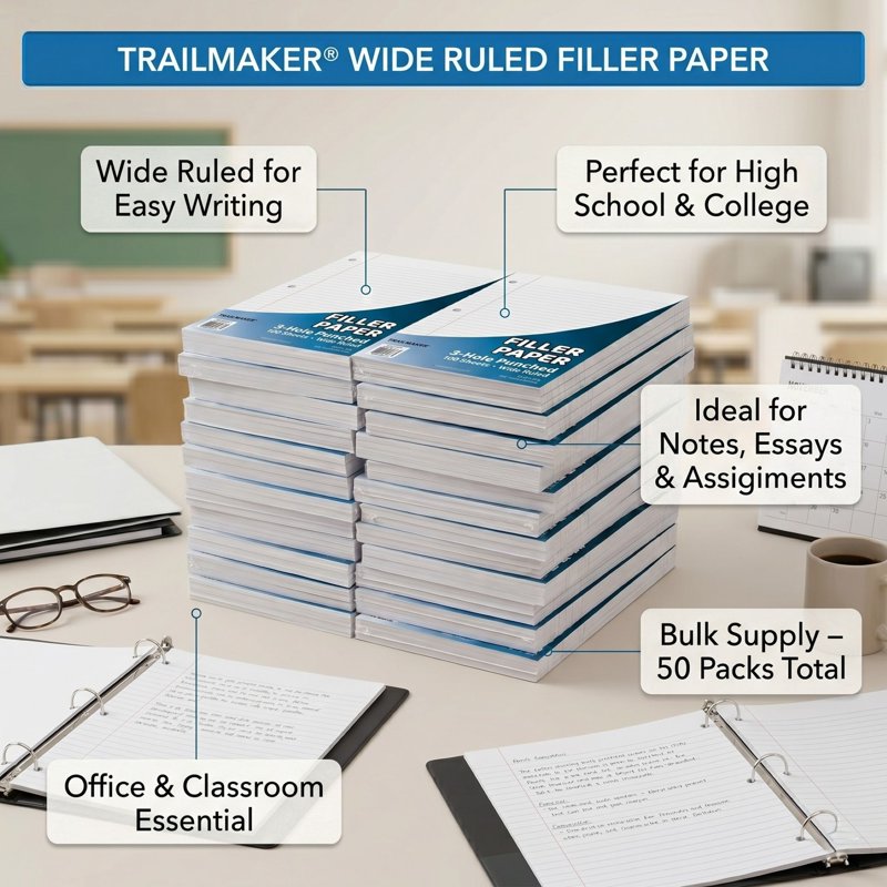 Bulk College Ruled Loose Leaf Paper - 8x10.5 Inch, 3-Hole Punch, 50 Pack, 5000 Sheets