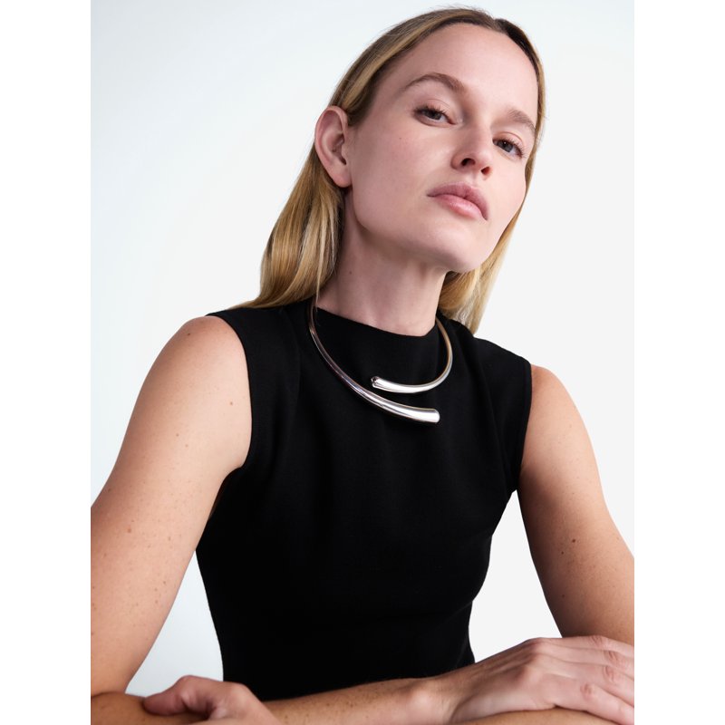 Silver Tone Wrap Choker Necklace for Women - Modern Sculptural Design