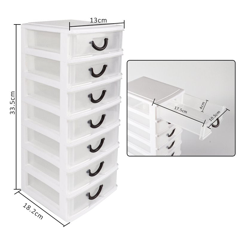 Mini Plastic 7 Drawer Desktop Organizer Box - White Storage Container