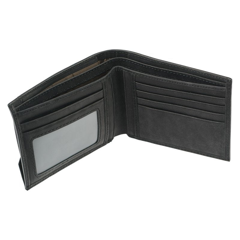 Men's Leather RFID Blocking Cross Wallet with Removable ID Window - Black