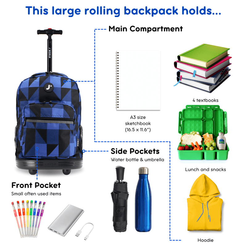 Kids & Adults 18-Inch Rolling Backpack for School and Travel