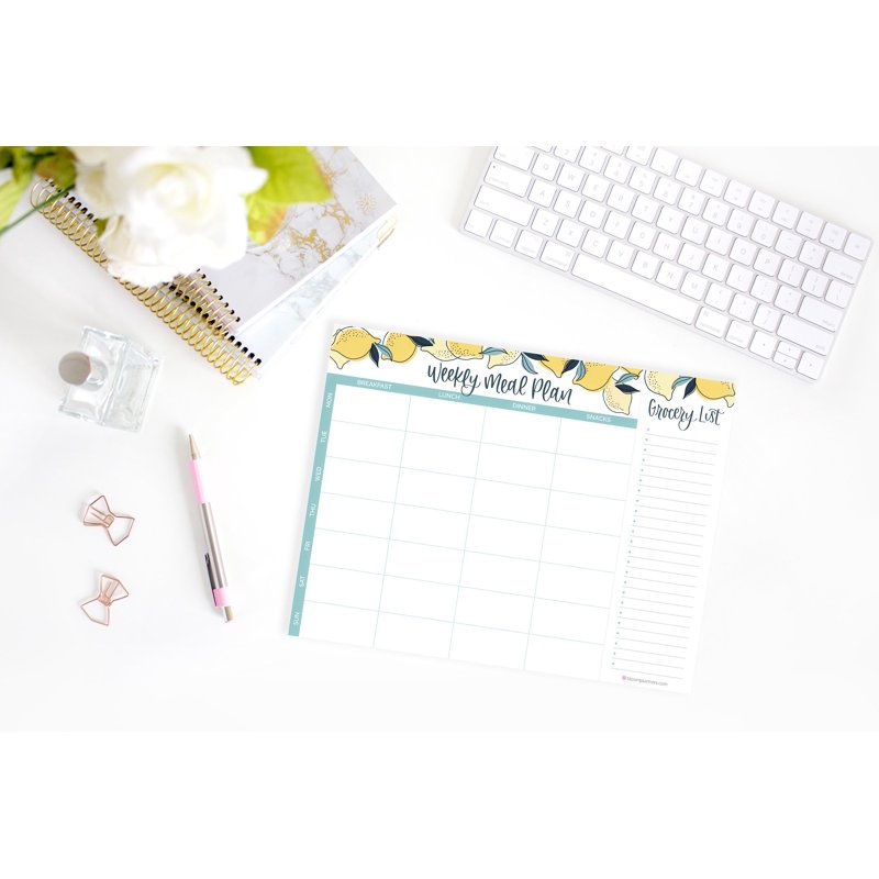 Horizontal Meal Planning Pad with Magnets - Lemons, 8.5 x 11 Inches, Grocery List
