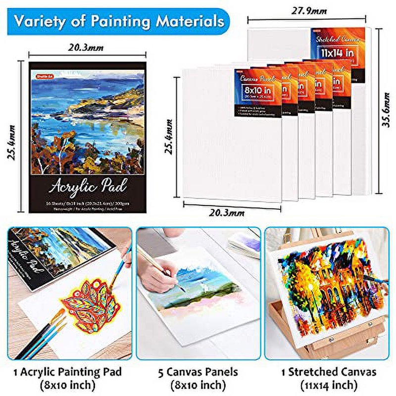 Acrylic Painting Set with Easel, Brushes, Canvas & Supplies for Artists