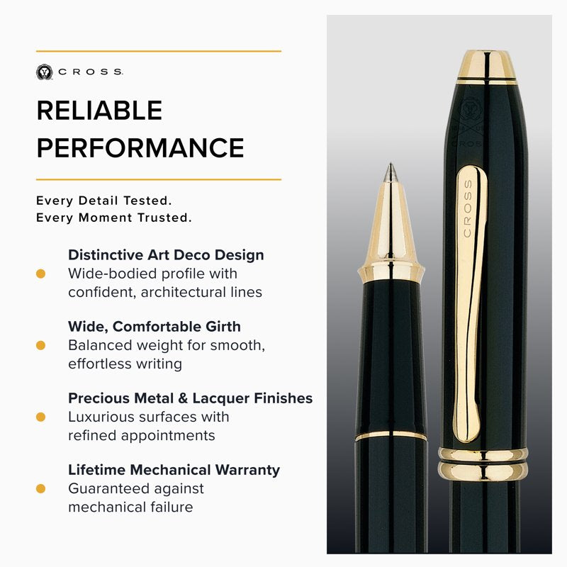 Classic Black Lacquer Rollerball Pen - Elegant Writing Instrument