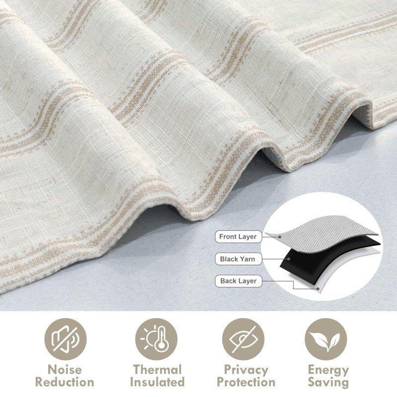 Farmhouse Linen Blackout Window Valance with Rod Pocket - Vintage Striped Design
