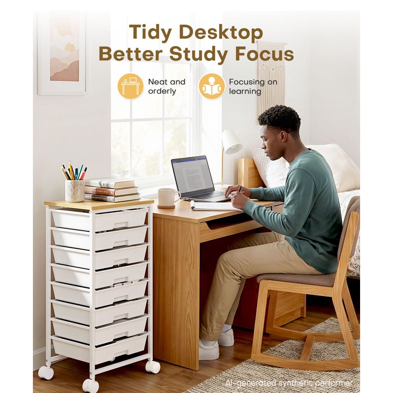 8-Drawer Rolling Utility Cart with Lockable Wheels and Spacious Storage