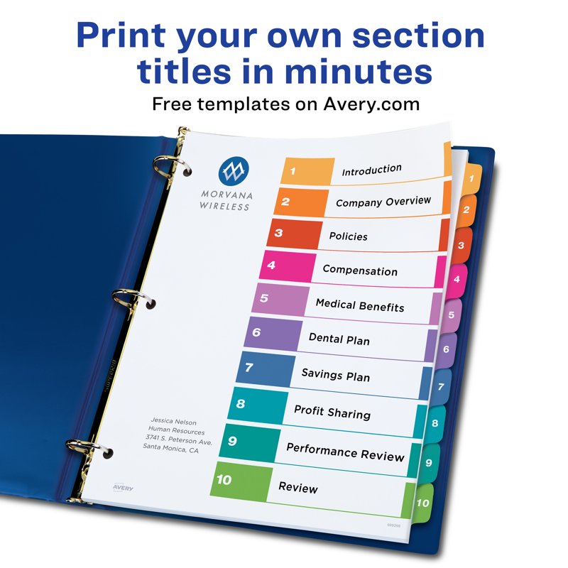 Avery Ready Index 10-Tab Dividers - Customizable Table of Contents - Multi-Pack Options