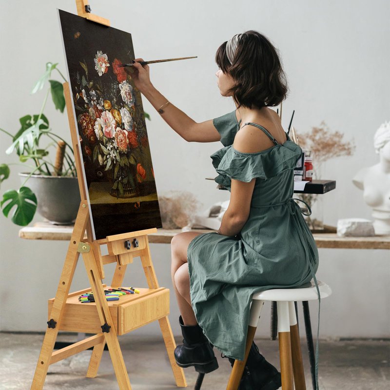 Large Beech Wood Artist Easel for Painting - Adjustable Studio Stand with Drawer & Storage Tray, Holds Up to 48 Inches