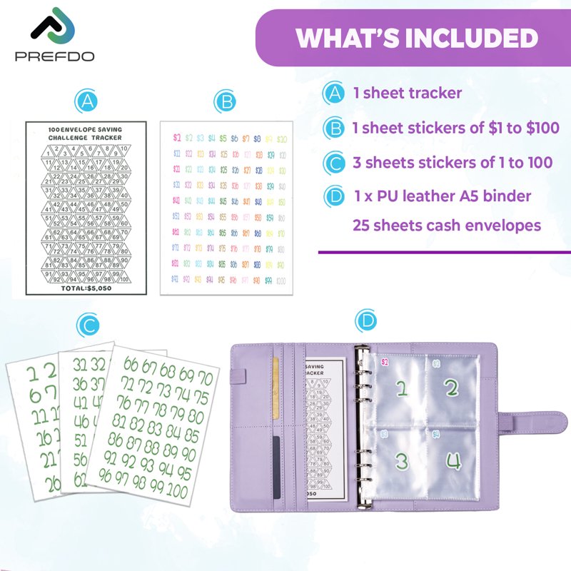 Money Saving Challenge Binder Kit with Envelopes - A5 Size, Multi-Color
