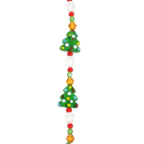 Christmas Tree Lampwork Glass Bead Mix for Jewelry & Holiday Crafts - 12 Pack