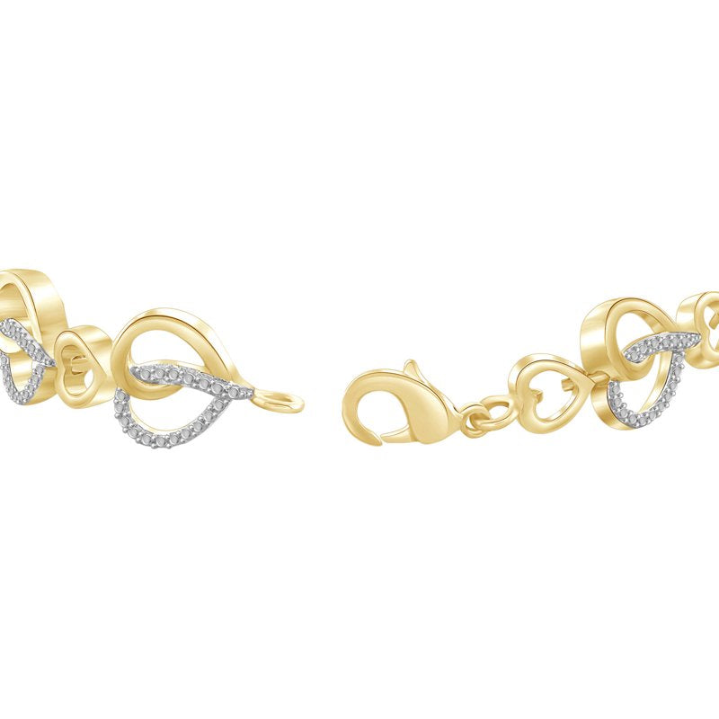 Heart Bracelet with Diamonds and 14k Gold Plating - 8 Inch