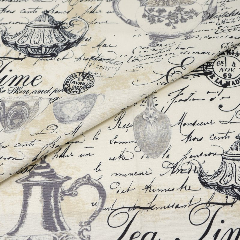Cotton Duck Fabric for Quilting & Sewing - 2 Yards, Steel Teatime Pattern