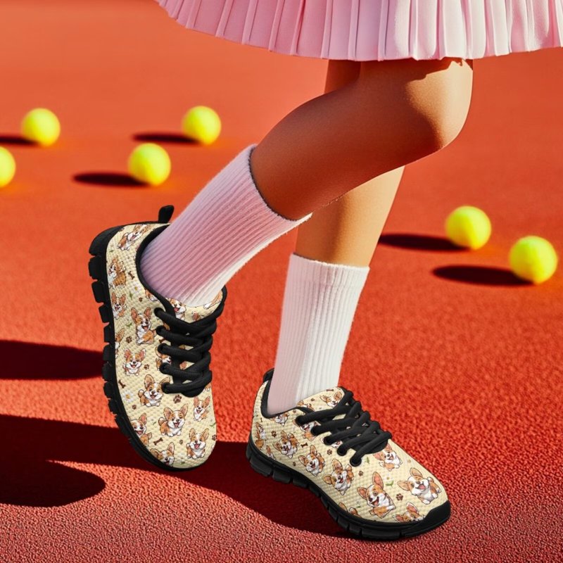 Kids Casual Sneakers with Corgi Print - Lightweight Boys Girls Running Shoes