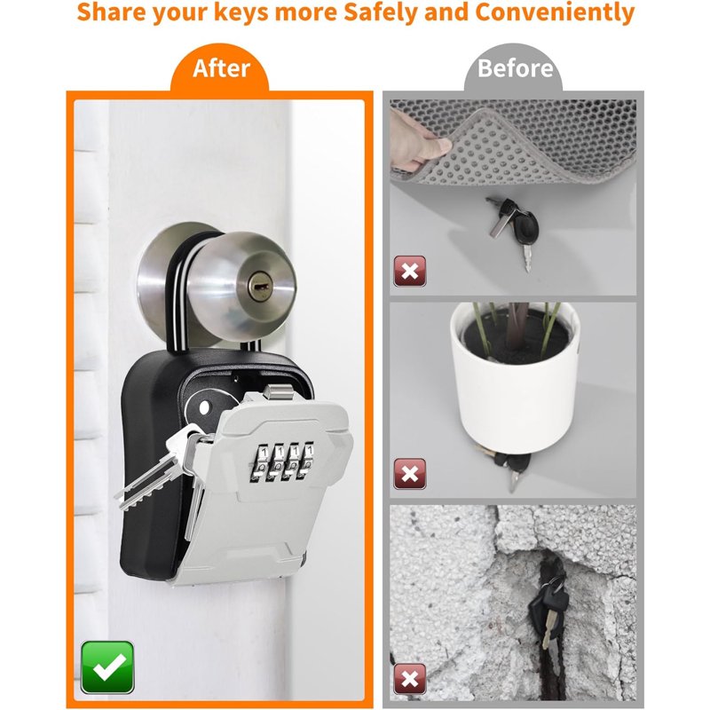 Portable Wall Mount Lock Box with Resettable 4-Digit Code for Keys and Security