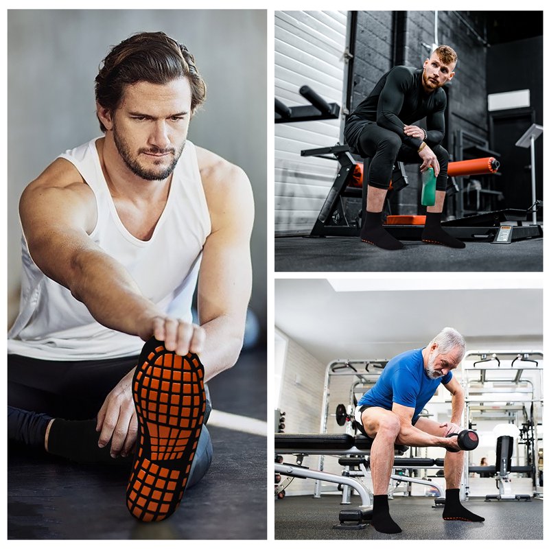 Men Non Slip Grip Socks 3 Pairs Anti-Skid Socks for Yoga Pilates Exercise Black/Black/Black (7-10) - Non Slip Grips