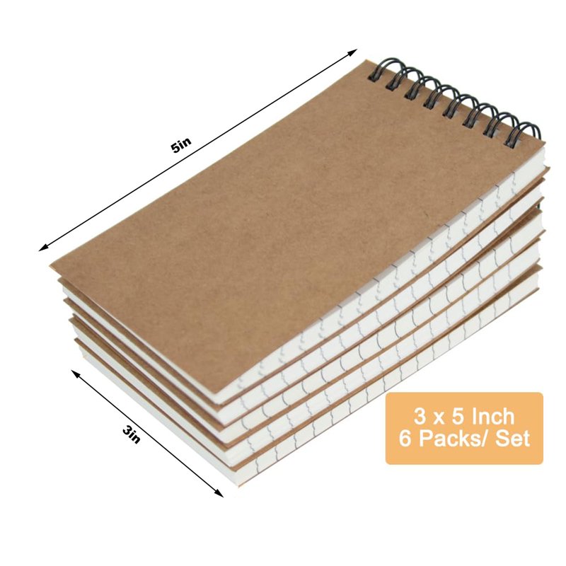 Mini Pocket Spiral Notebooks 3x5 Inches - 6 Pack Small Memo Pads for Office & Travel