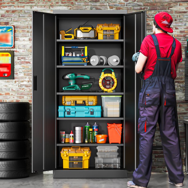 Metal Storage Cabinet with Locking Doors and Adjustable Shelves – 71 Inch Tall, Garage, Home, Office