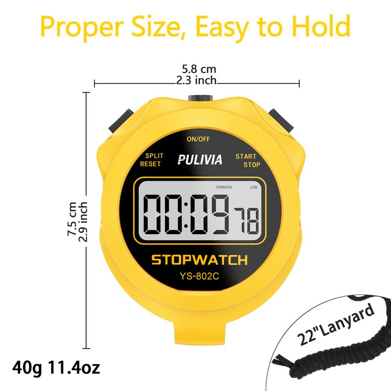 Digital Sport Stopwatch Timer - Large Display, Lap & Split Timing, Silent Operation