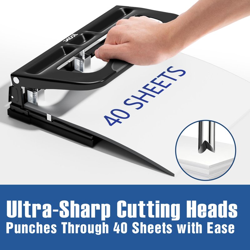 Heavy Duty 3 Hole Punch for Office & School - Adjustable 40 Sheet Capacity Metal Black