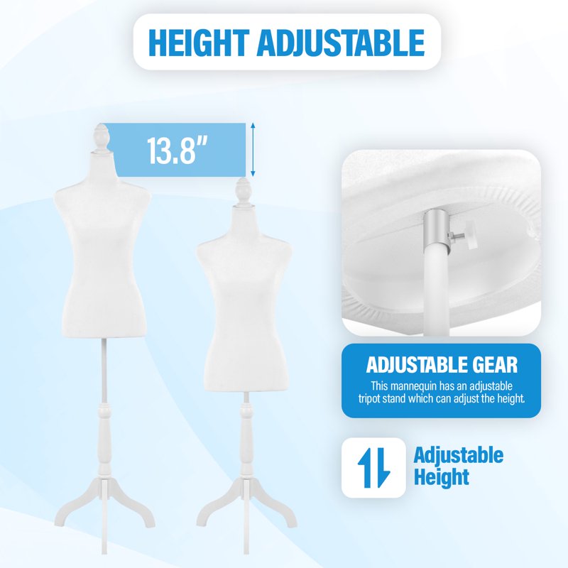 Adjustable Female Dress Form Mannequin with Wooden Tripod Stand – Sewing & Display