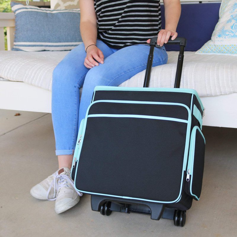 Rolling Scrapbook Case with Telescoping Handle - Craft Organizer Bag for Art Sewing Supplies