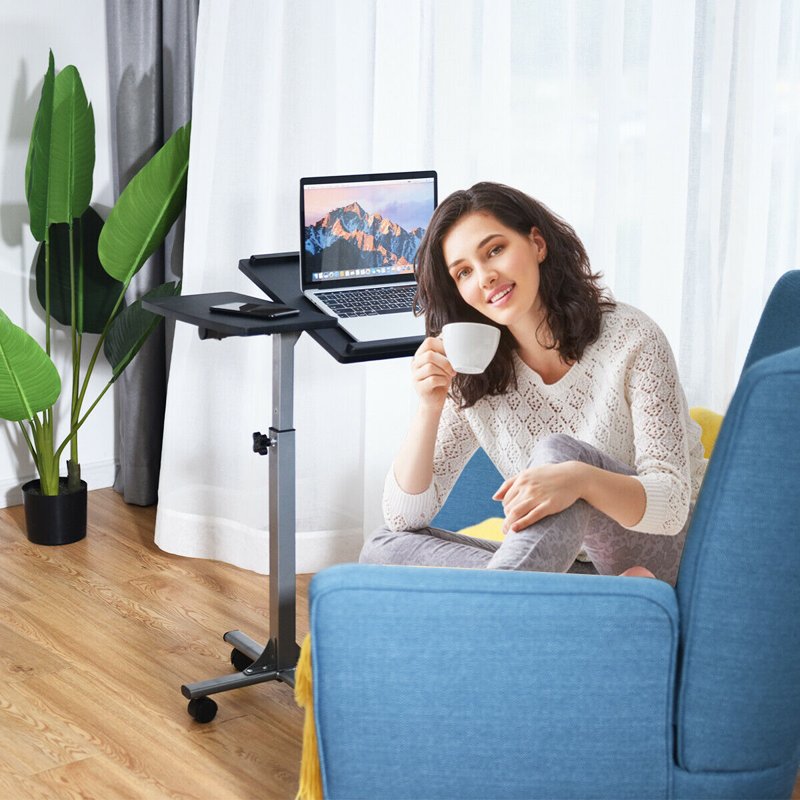 Height Adjustable Standing Laptop Desk Cart with Lockable Wheels