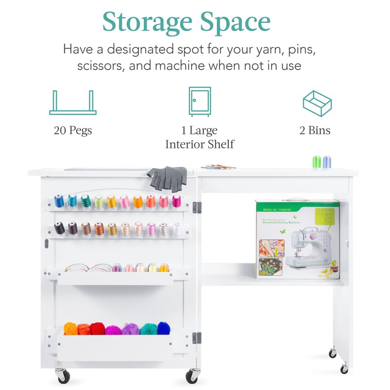 Multi-Function Sewing & Craft Table with Storage - White