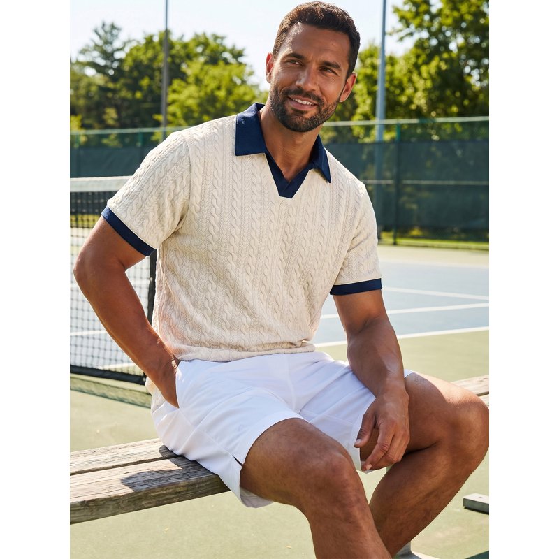 Men's Polo Shirts V Neck Short Sleeve Golf Casual Knit Tops